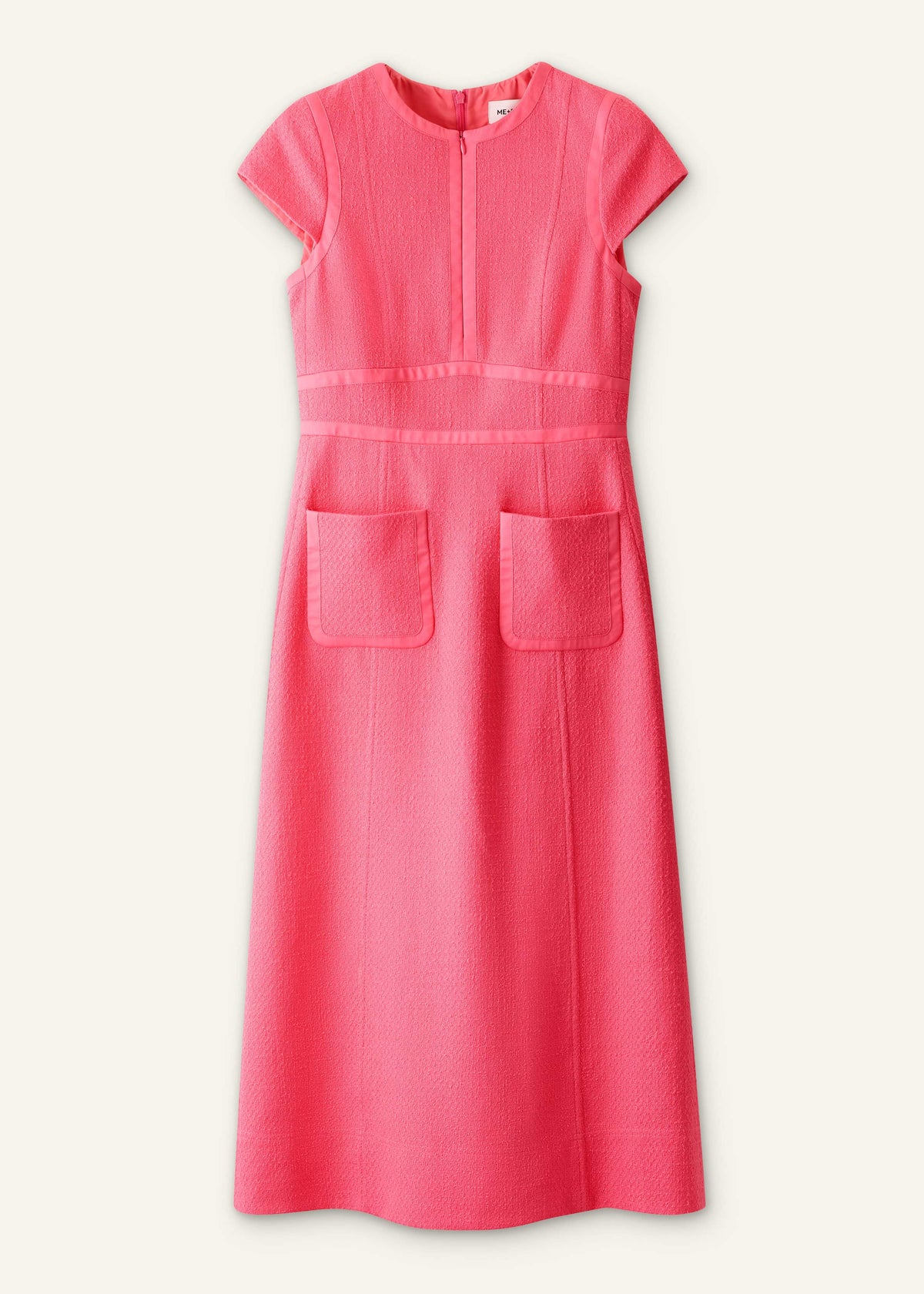 ME+EM Clothing Pink Contrast Binding Fit And Flare Midi Dress