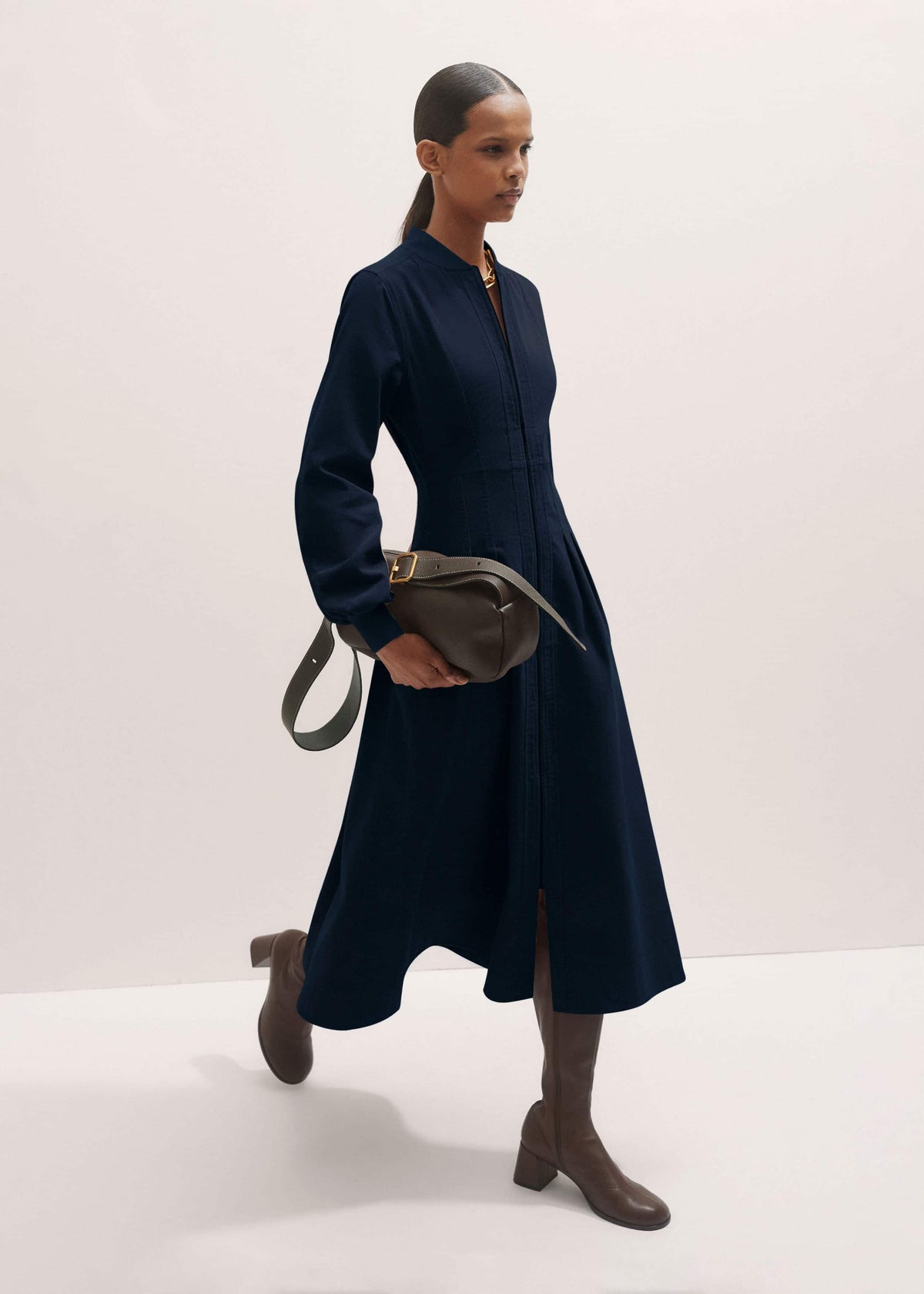 ME+EM Clothing Navy Cotton Cord Pleated Midi Dress
