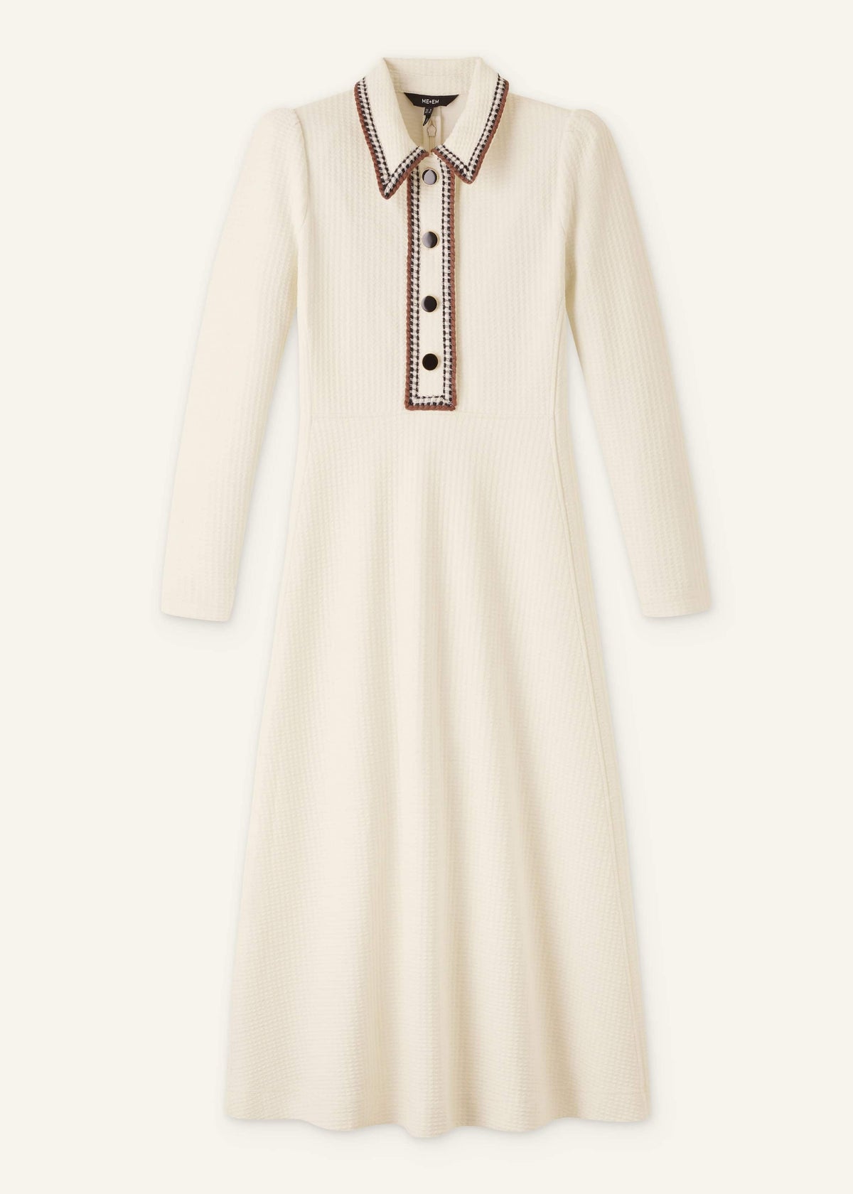 ME+EM Clothing Cream Crochet Trim Fit and Flare Midi Dress