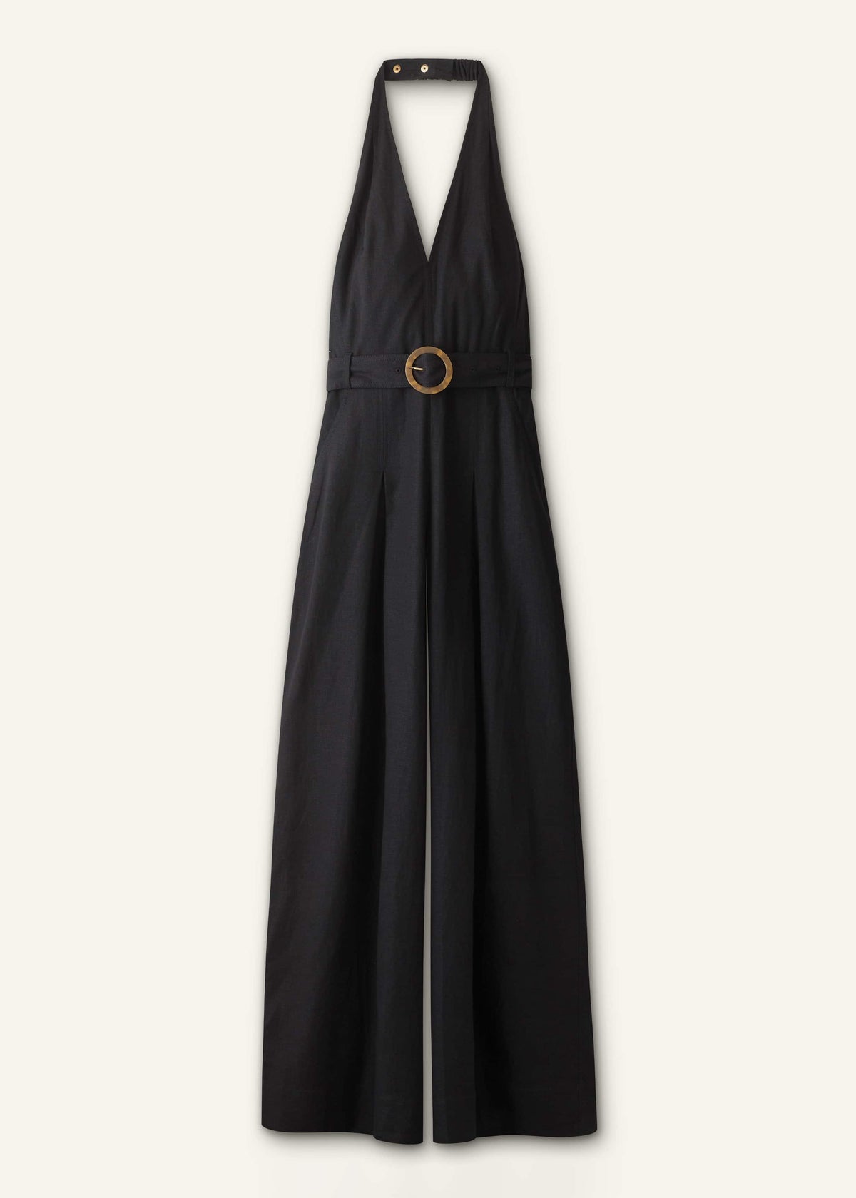 ME+EM Clothing Black Crease-Less Linen Halterneck Wide Jumpsuit