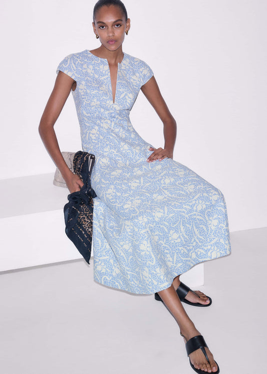 ME+EM Clothing Blue Speckled Bloom Print Fit+Flare Maxi Dress
