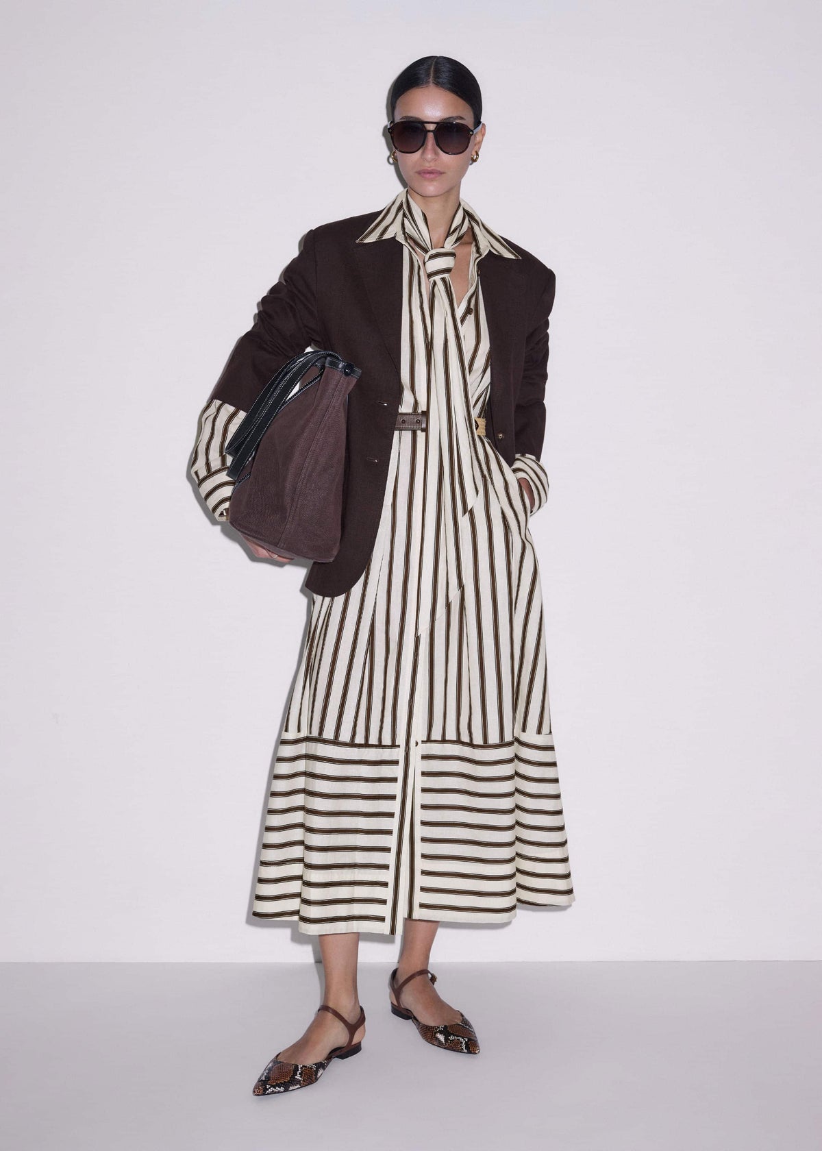 ME+EM Clothing Cream Spring Stripe Maxi Dress + Belt