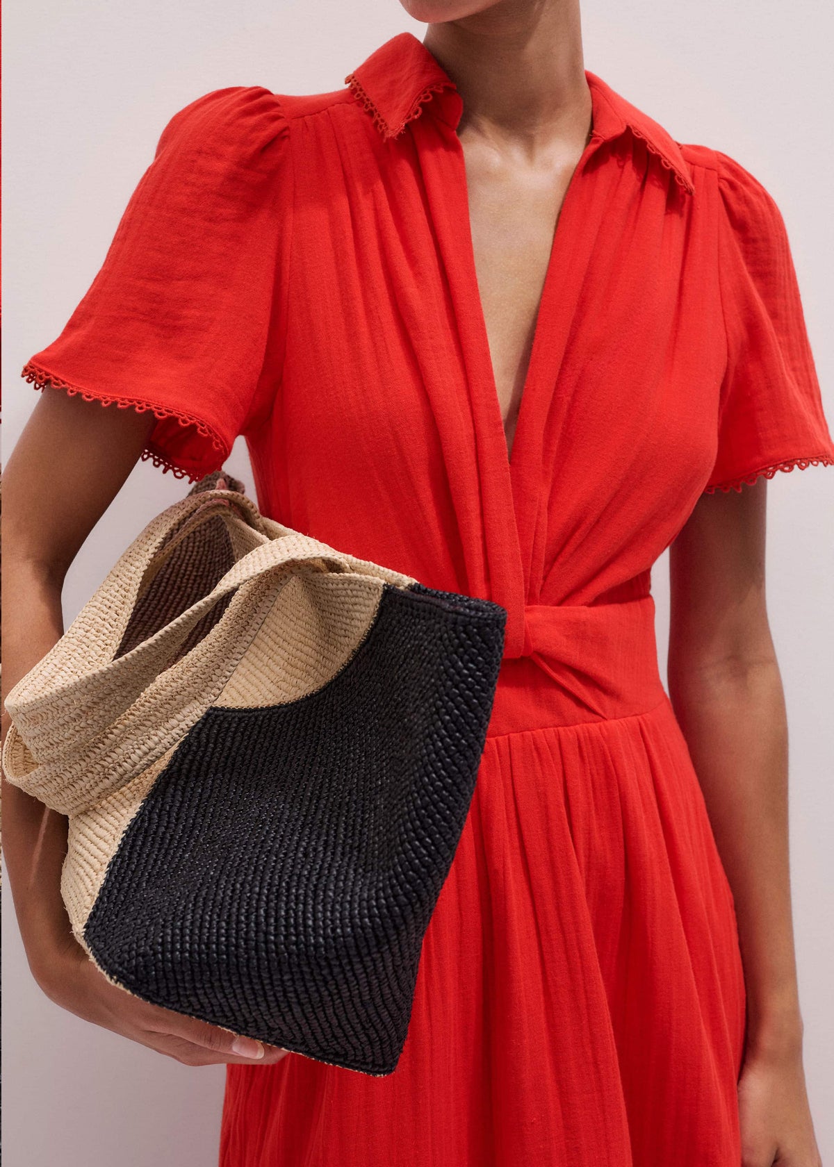 ME+EM Clothing Red Cheesecloth Twist Detail Fit + Flare Maxi Dress