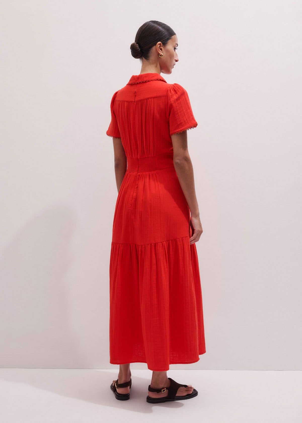 ME+EM Clothing Red Cheesecloth Twist Detail Fit + Flare Maxi Dress