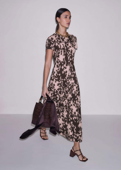 ME+EM Clothing Pink Speckled Bloom Print Contour Maxi Dress