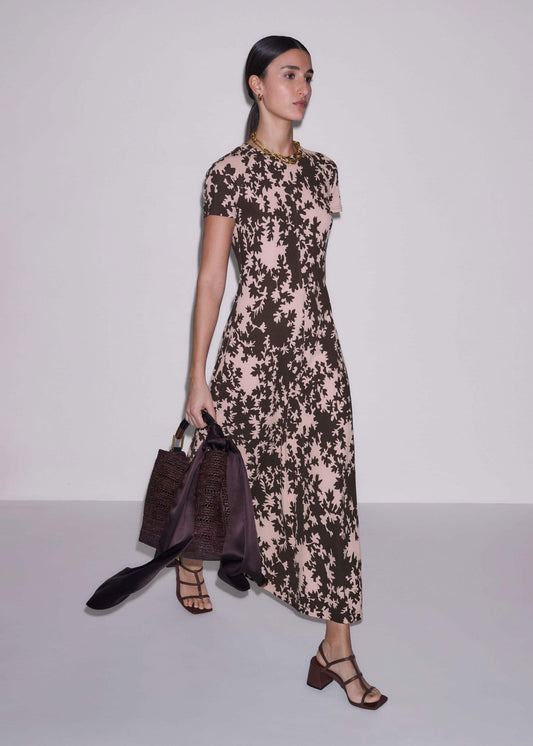 ME+EM Clothing Pink Speckled Bloom Print Contour Maxi Dress