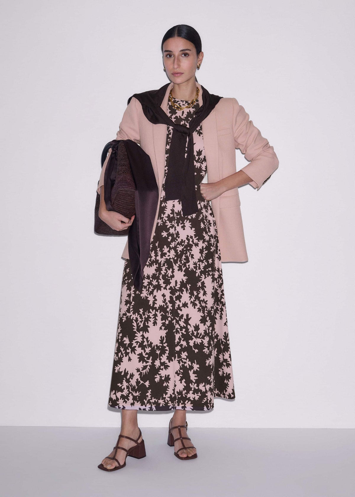 ME+EM Clothing Pink Speckled Bloom Print Contour Maxi Dress