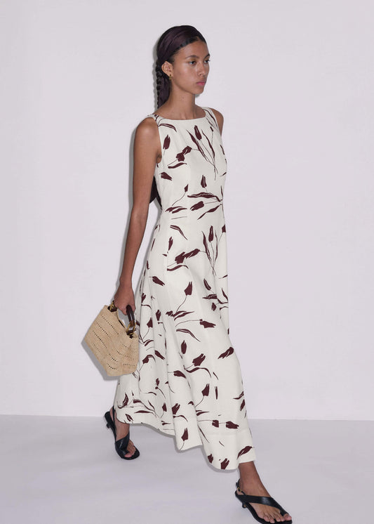 ME+EM Clothing Cream Crease-Less Linen Fit + Flare Maxi Dress