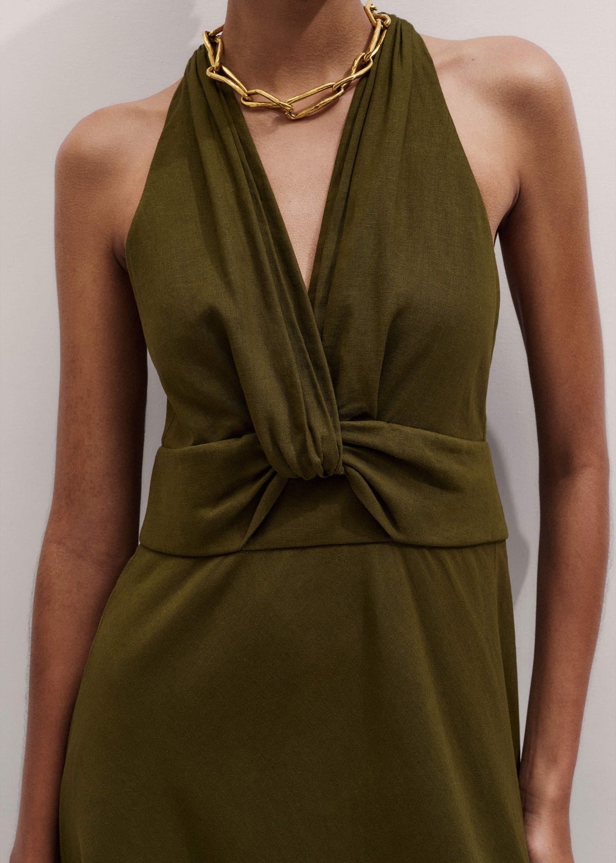 ME+EM Clothing Olive Green Crease-Less Linen Twist Front Maxi Dress
