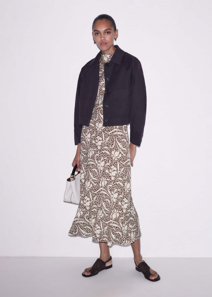 ME+EM Clothing Brown Speckled Bloom Print Bias Cut Maxi Dress