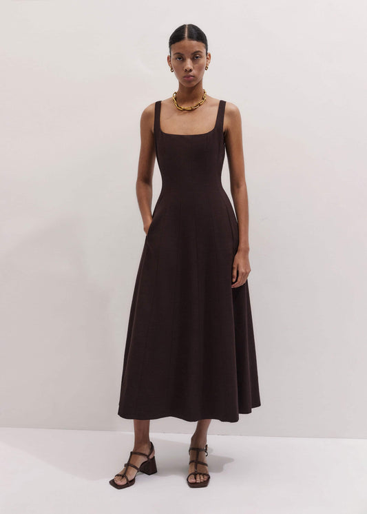 ME+EM Clothing Red Contour Seam Fit + Flare Maxi Dress