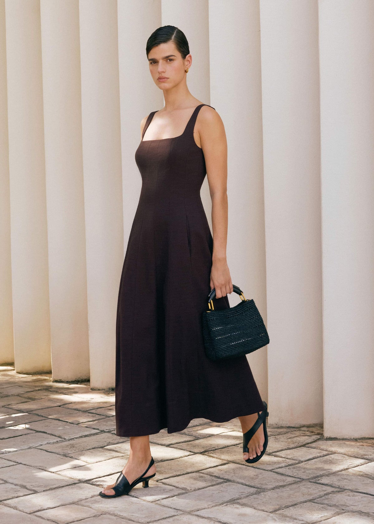 ME+EM Clothing Red Contour Seam Fit + Flare Maxi Dress