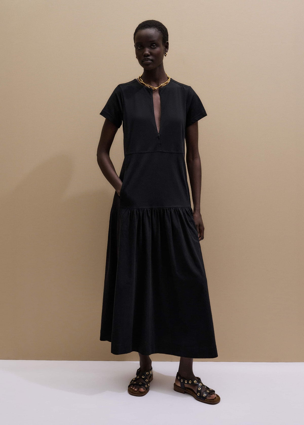 ME+EM Clothing Black A-Line Tiered Maxi Dress