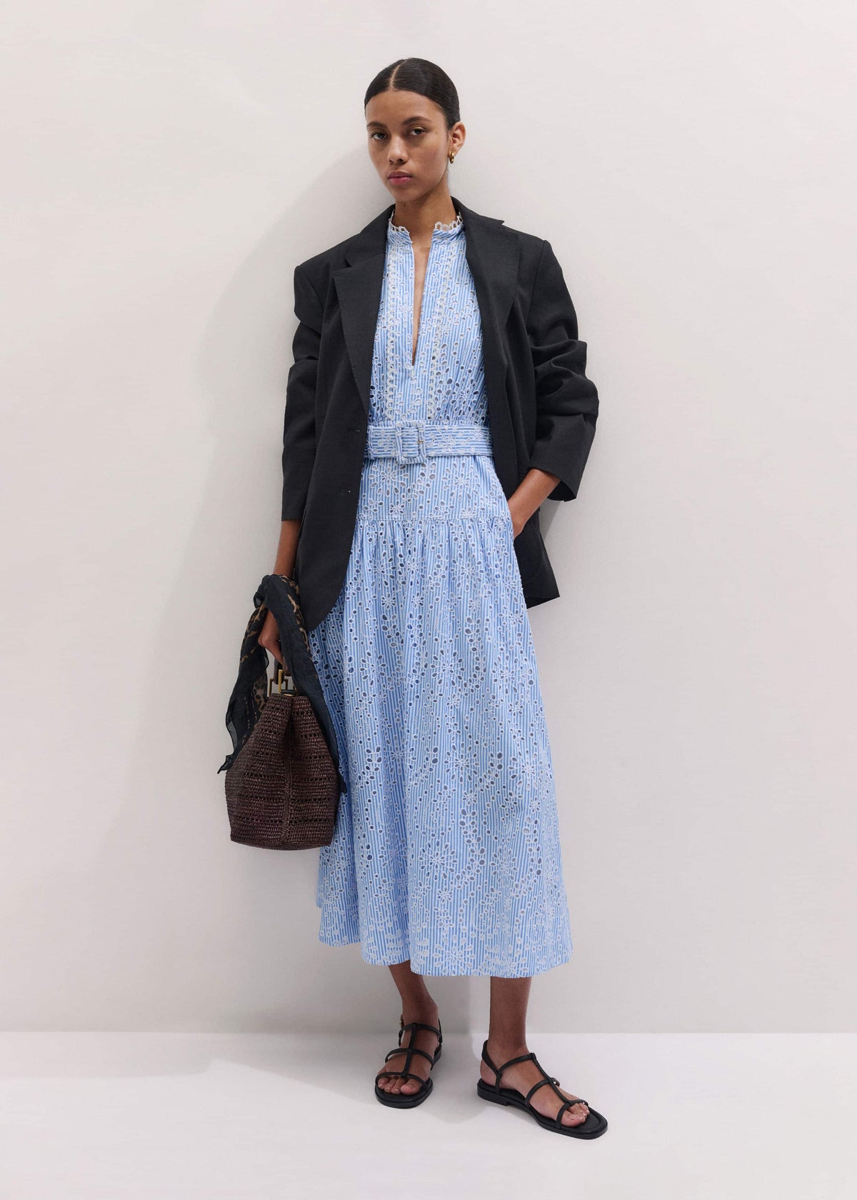 ME+EM Clothing Blue Broderie Anglaise Fit + Flare Maxi Dress
