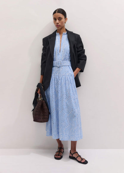 ME+EM Clothing Blue Broderie Anglaise Fit + Flare Maxi Dress