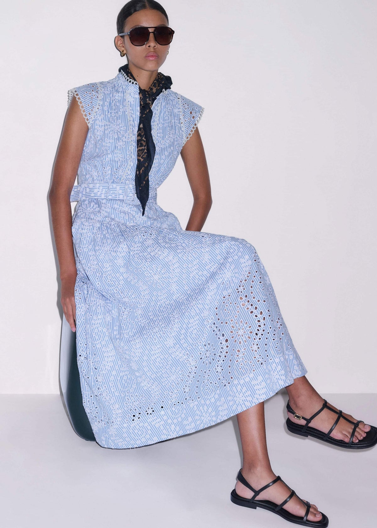 ME+EM Clothing Blue Broderie Anglaise Fit + Flare Maxi Dress