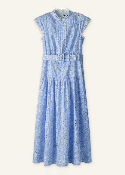 ME+EM Clothing Blue Broderie Anglaise Fit + Flare Maxi Dress