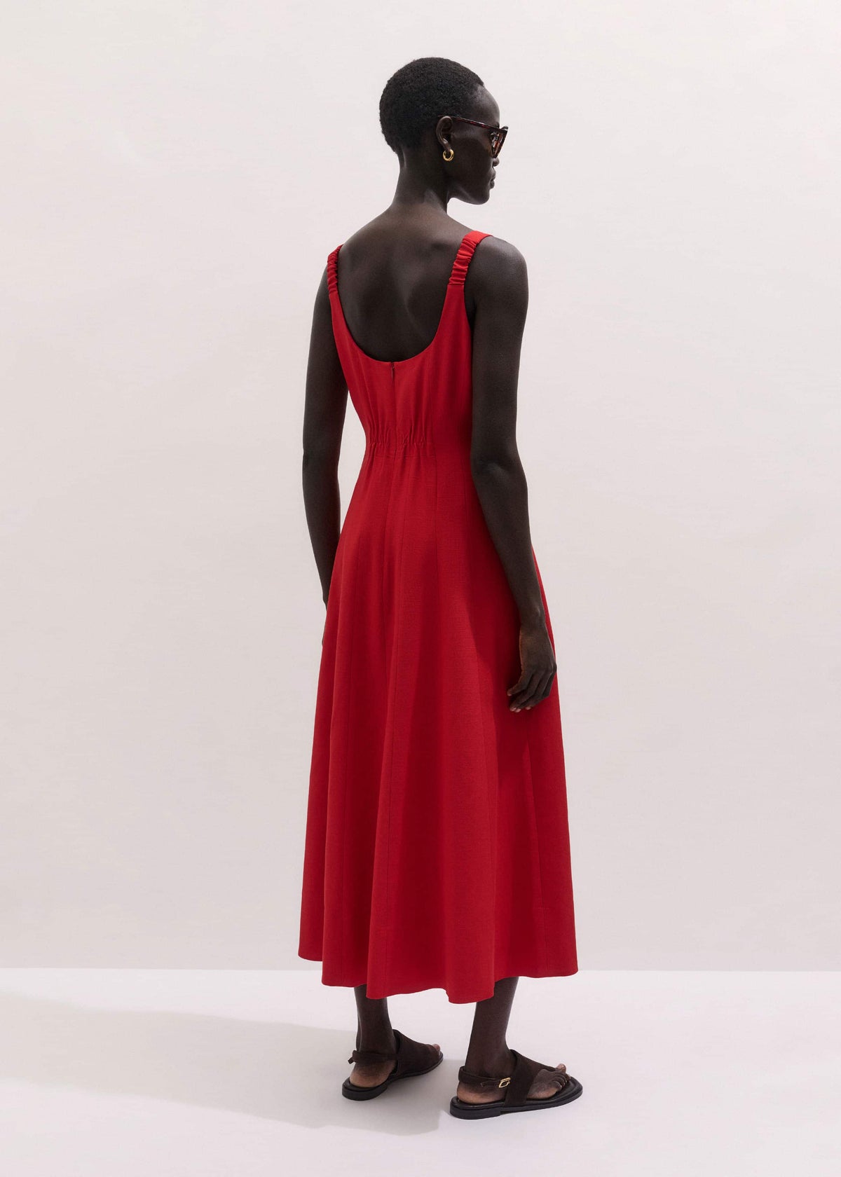 ME+EM Clothing Red Contour Seam Fit + Flare Maxi Dress