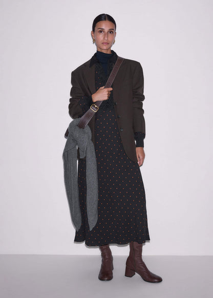 ME+EM Clothing Black Winter Polka Dot Lace Trim Maxi Dress
