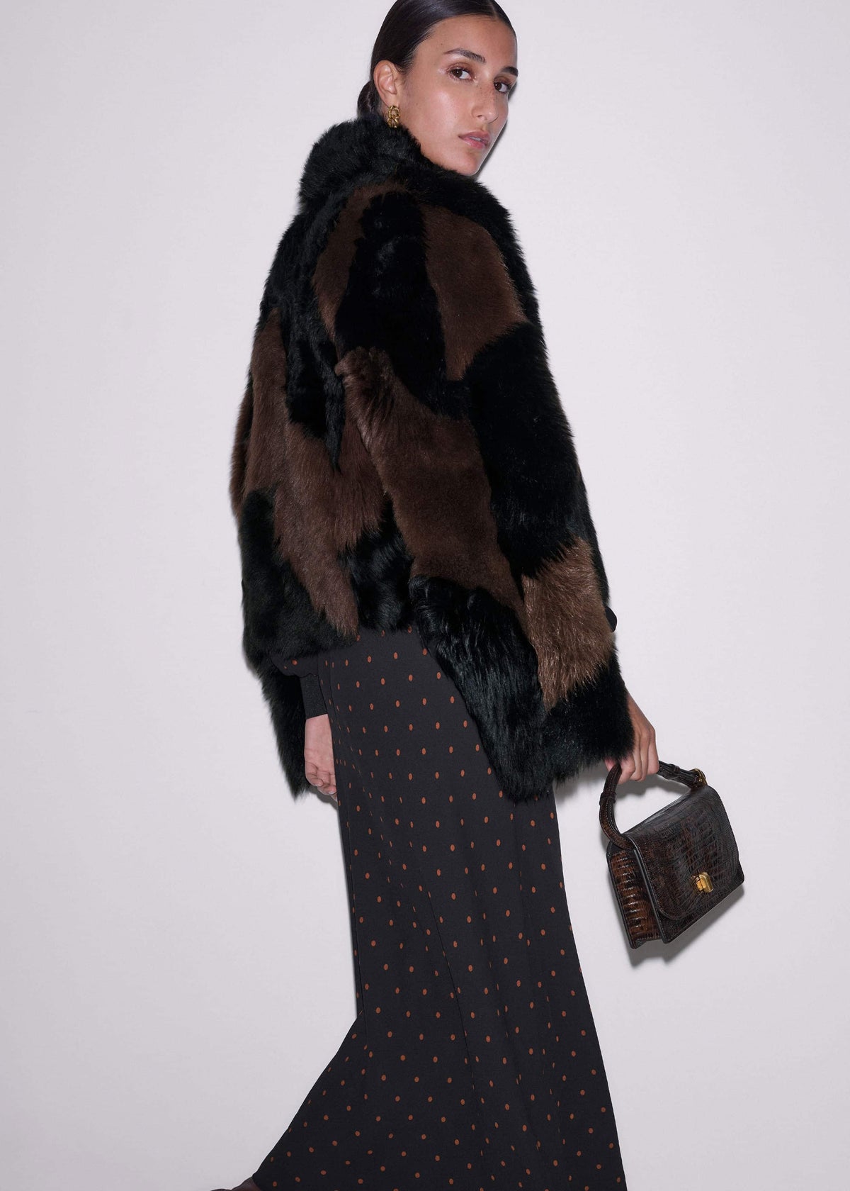 ME+EM Clothing Black Winter Polka Dot Lace Trim Maxi Dress