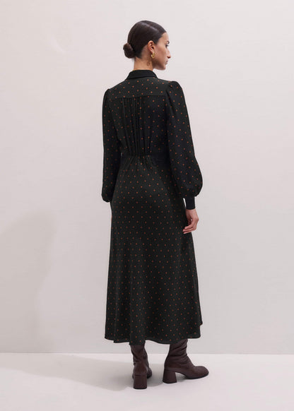 ME+EM Clothing Black Winter Polka Dot Lace Trim Maxi Dress