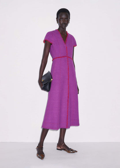 ME+EM Clothing Purple Fringe Detail Fit + Flare Midi Dress