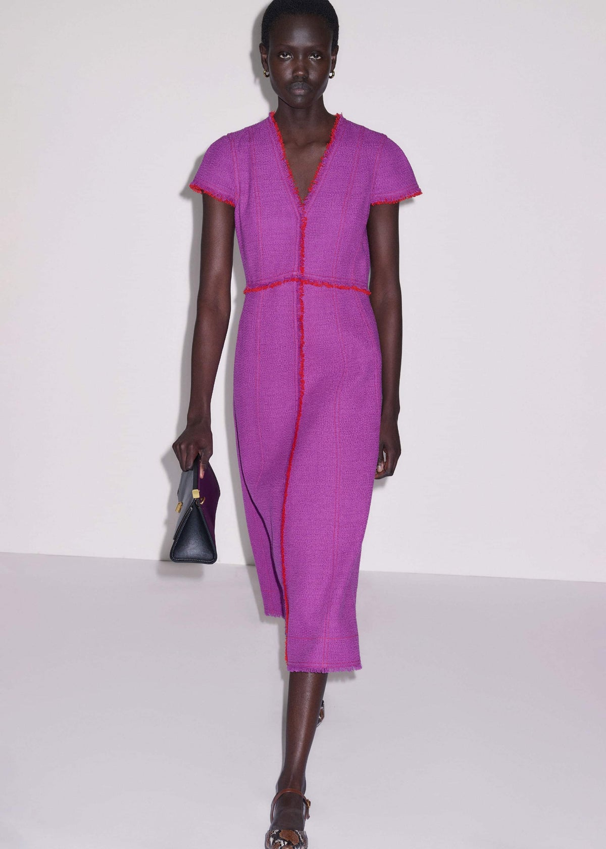 ME+EM Clothing Purple Fringe Detail Fit + Flare Midi Dress