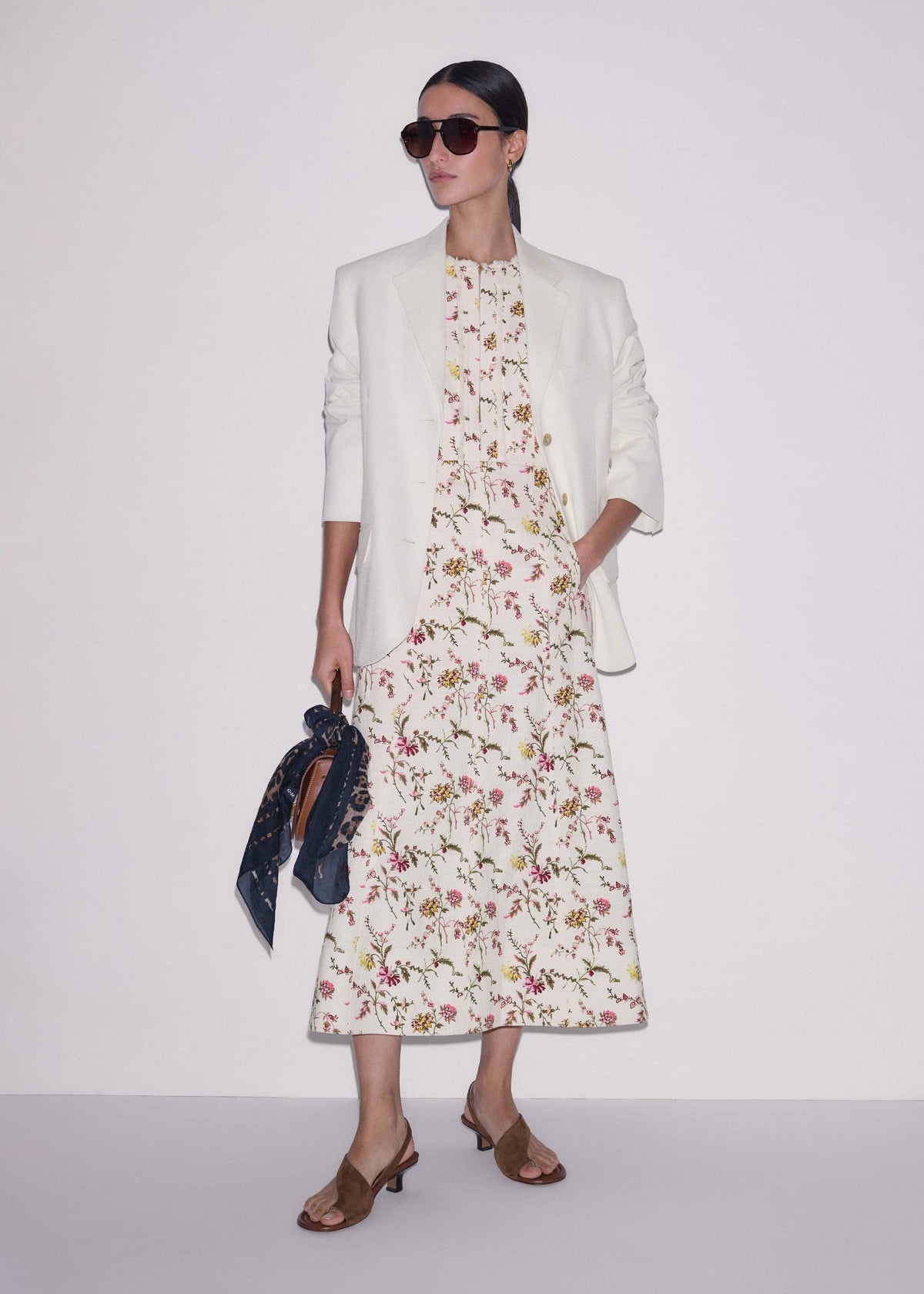ME+EM Clothing Cream Wild Spring Floral Print Fit + Flare Midi Dress