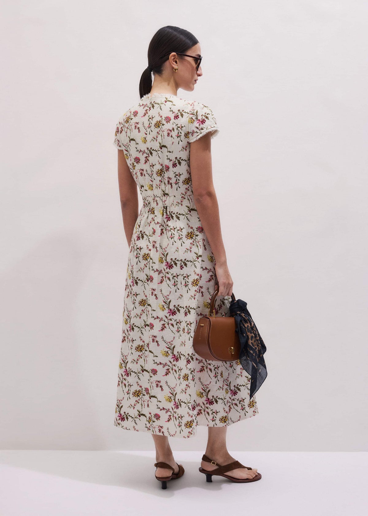 ME+EM Clothing Cream Wild Spring Floral Print Fit + Flare Midi Dress