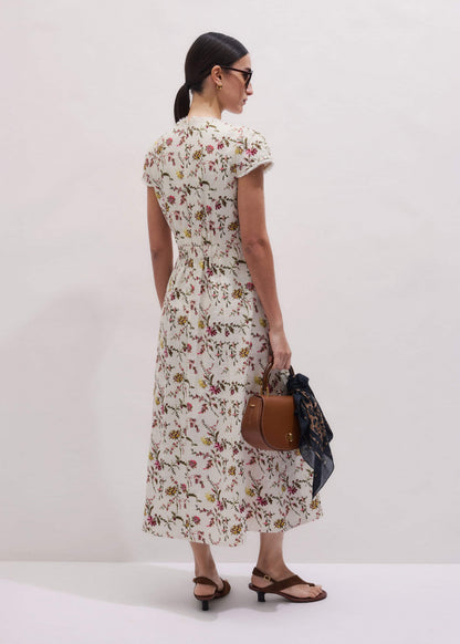 ME+EM Clothing Cream Wild Spring Floral Print Fit + Flare Midi Dress