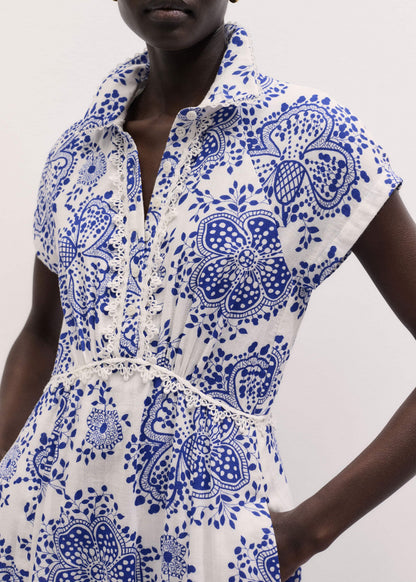 ME+EM Clothing White Cheesecloth Fit + Flare In-Full-Bloom Print Midi Dress