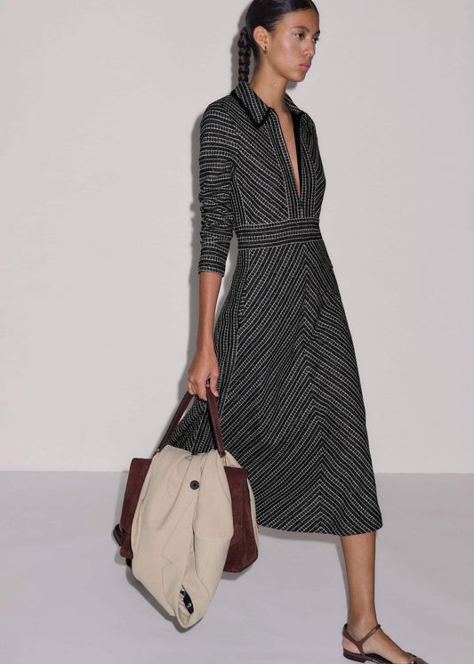 ME+EM Clothing Black Stripe Tweed Midi Dress