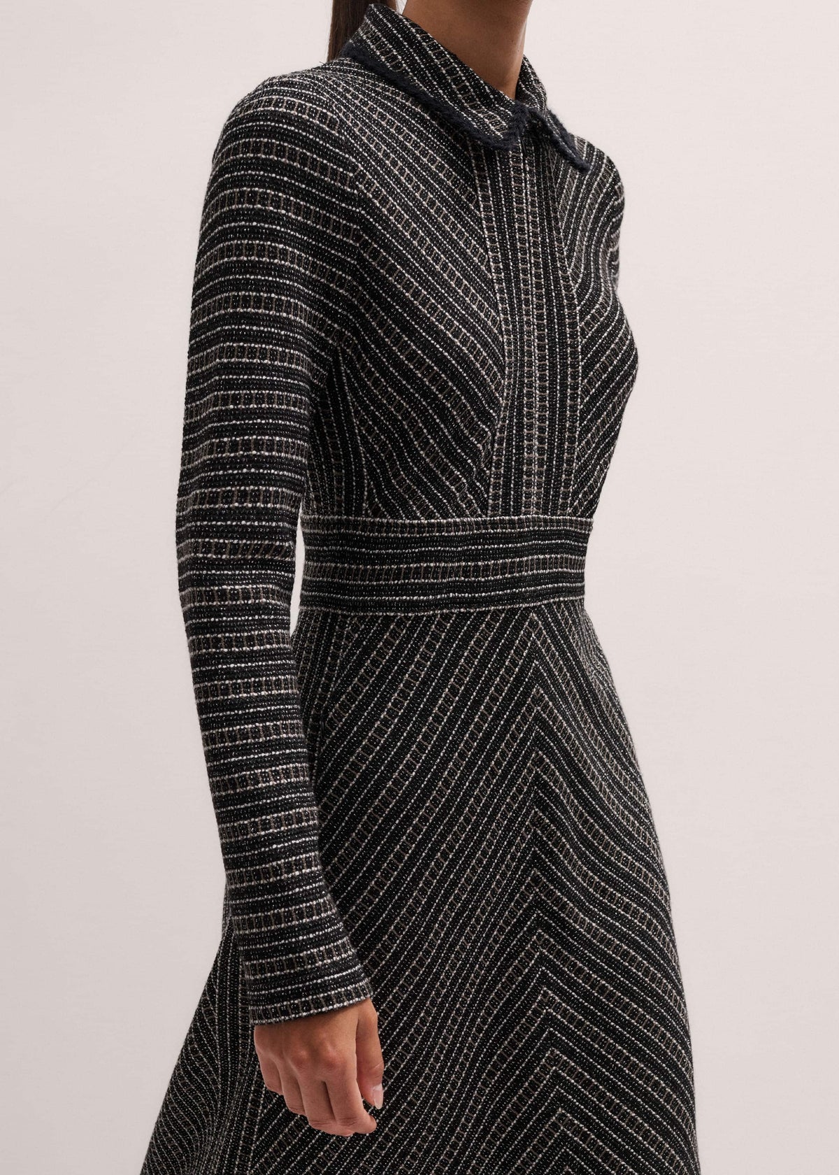 ME+EM Clothing Black Stripe Tweed Midi Dress