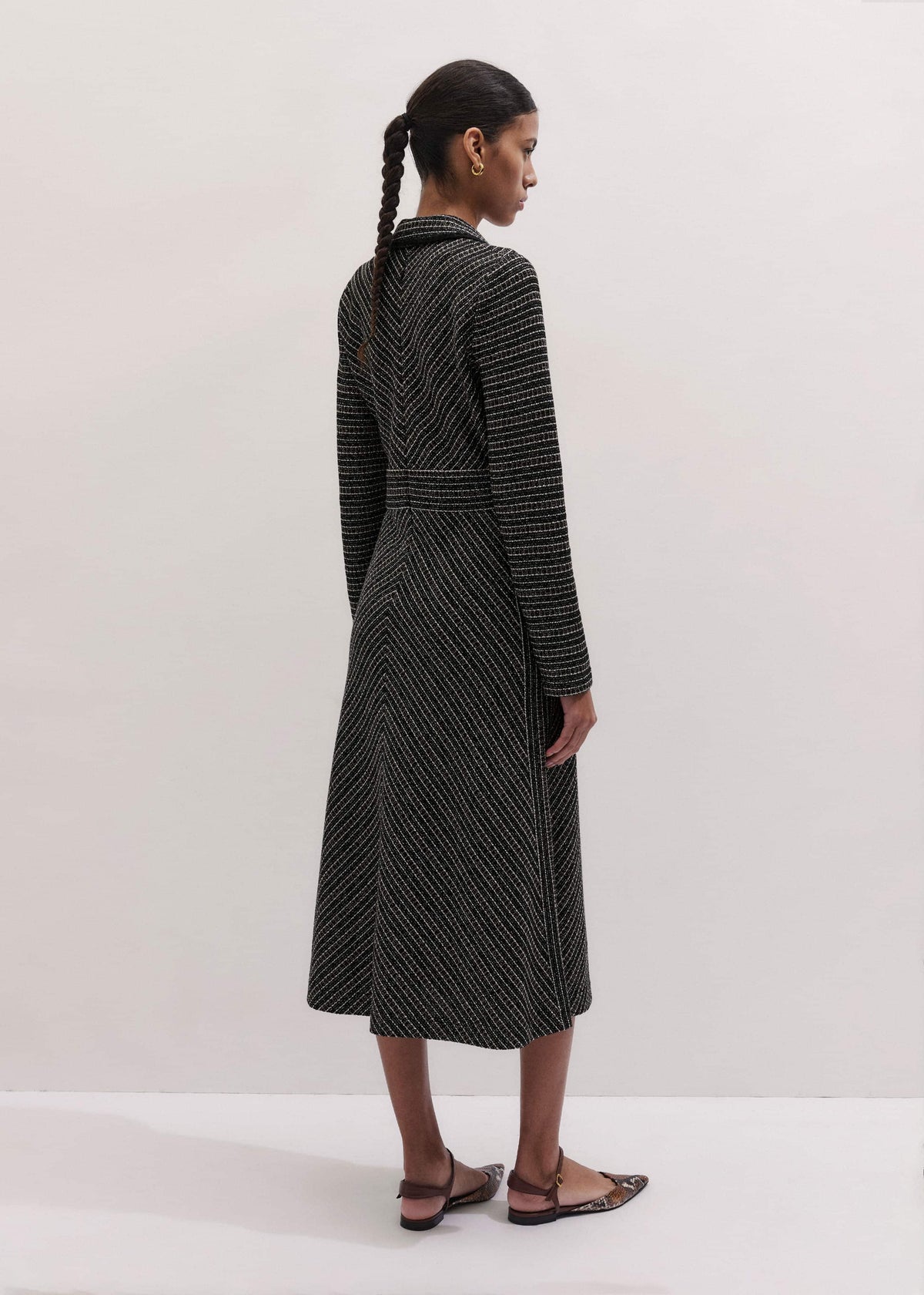 ME+EM Clothing Black Stripe Tweed Midi Dress