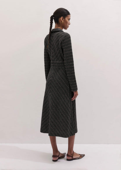 ME+EM Clothing Black Stripe Tweed Midi Dress