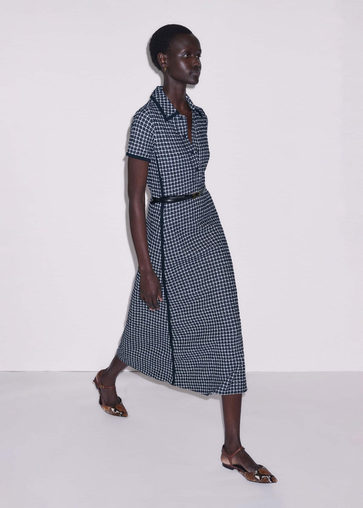 ME+EM Clothing Navy Textured Midi Dress + Belt