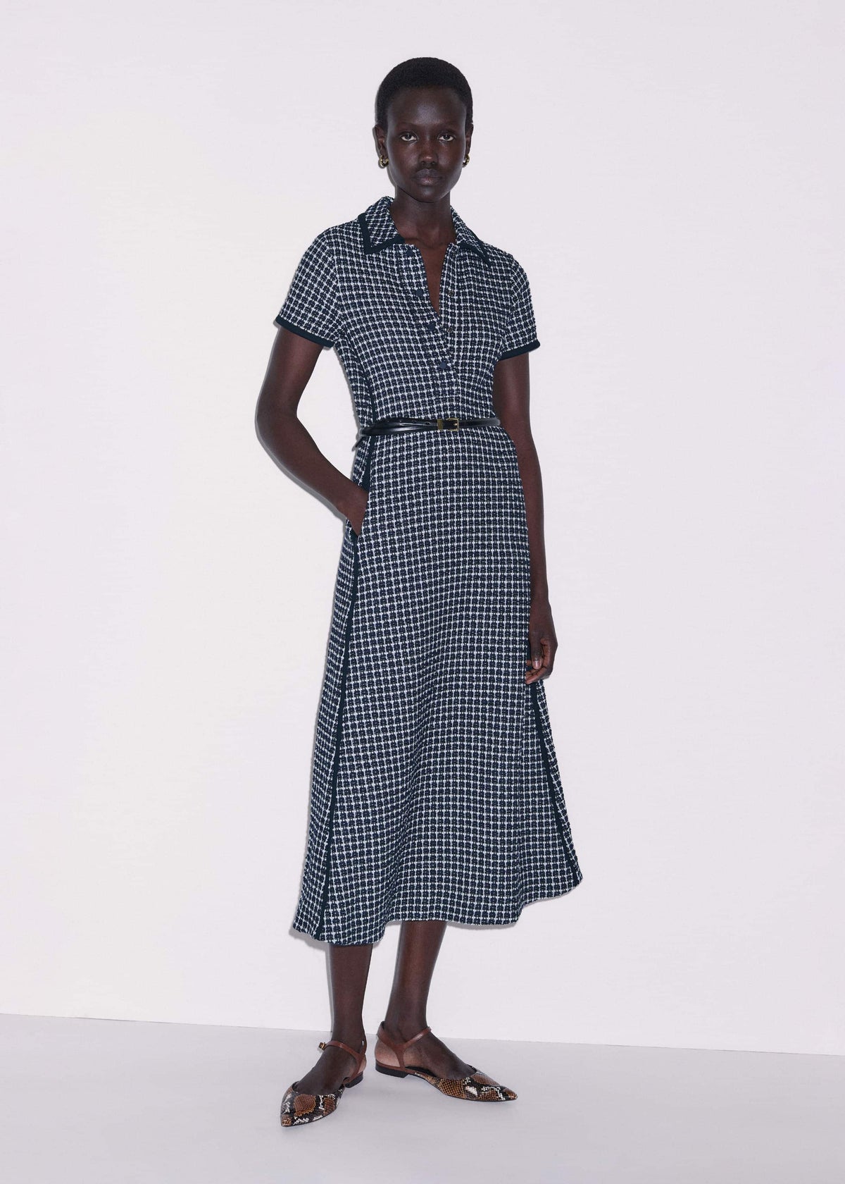 ME+EM Clothing Navy Textured Midi Dress + Belt