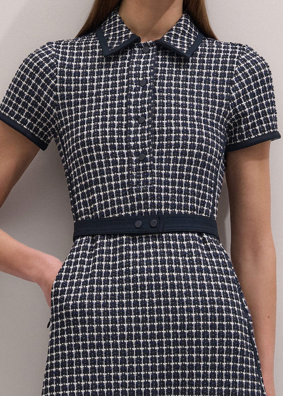 ME+EM Clothing Navy Textured Midi Dress + Belt