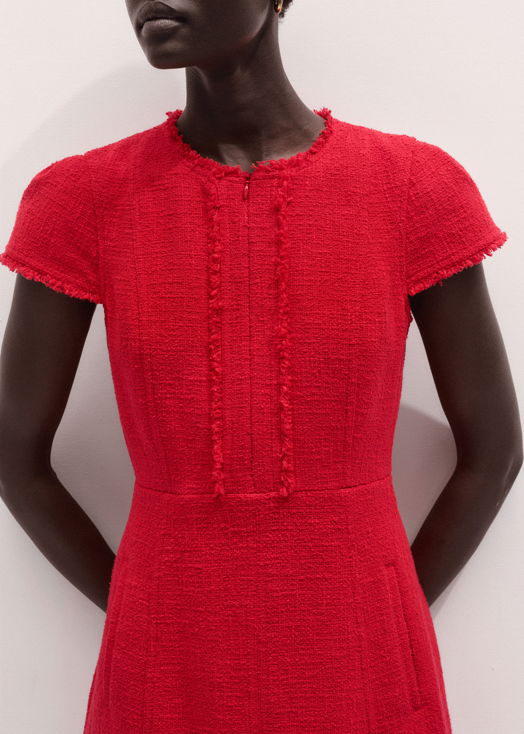 ME+EM Clothing Red Fringe Detail Fit + Flare Midi Dress