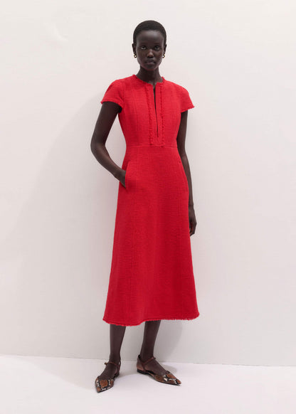 ME+EM Clothing Red Fringe Detail Fit + Flare Midi Dress