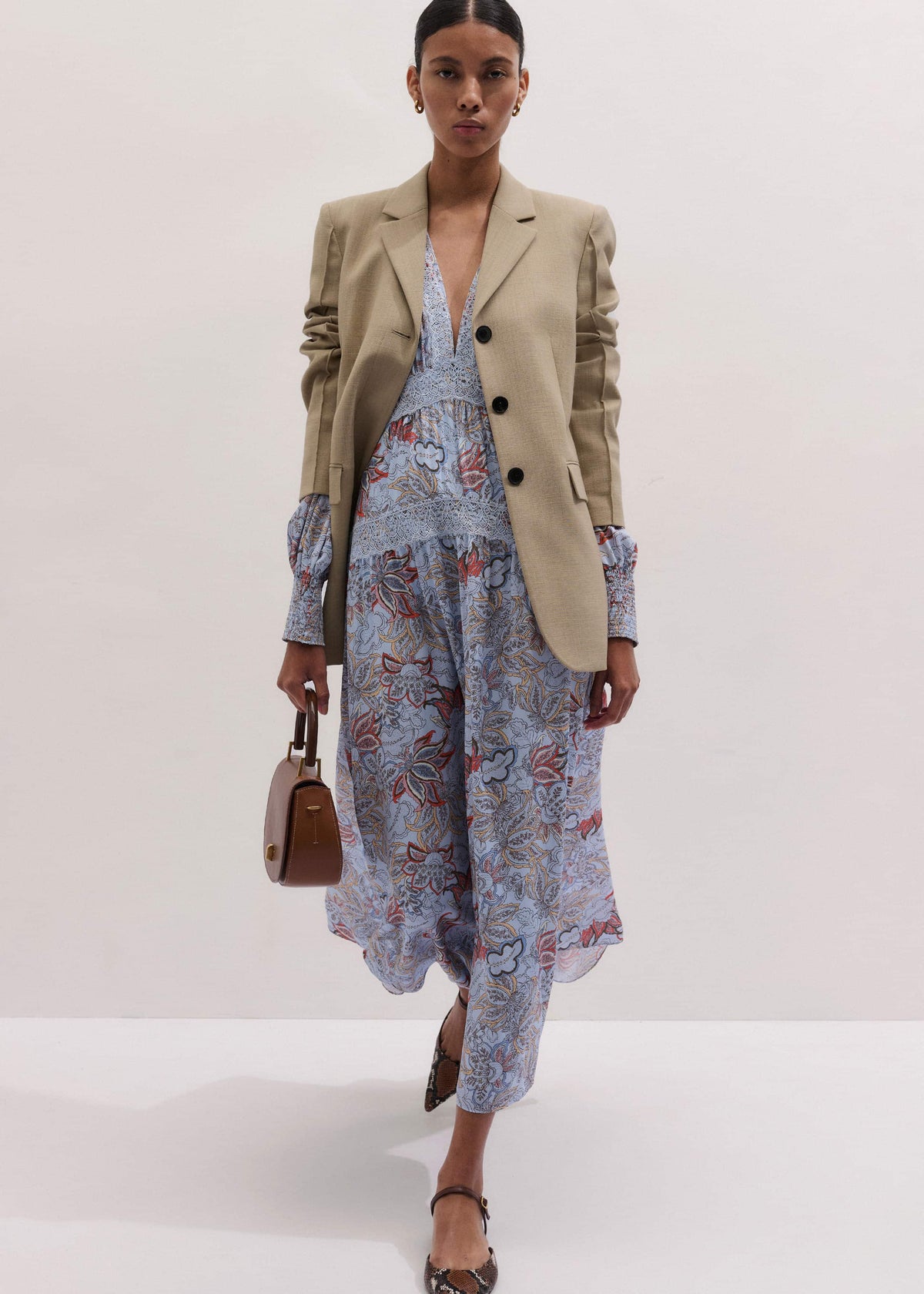 ME+EM Clothing Blue Silk Delicate Paisley Print Fit + Flare Maxi Dress