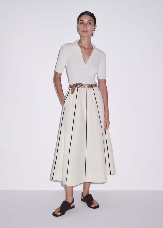ME+EM Clothing Cream Mixed Media Fit And Flare Midi Dress + Belt