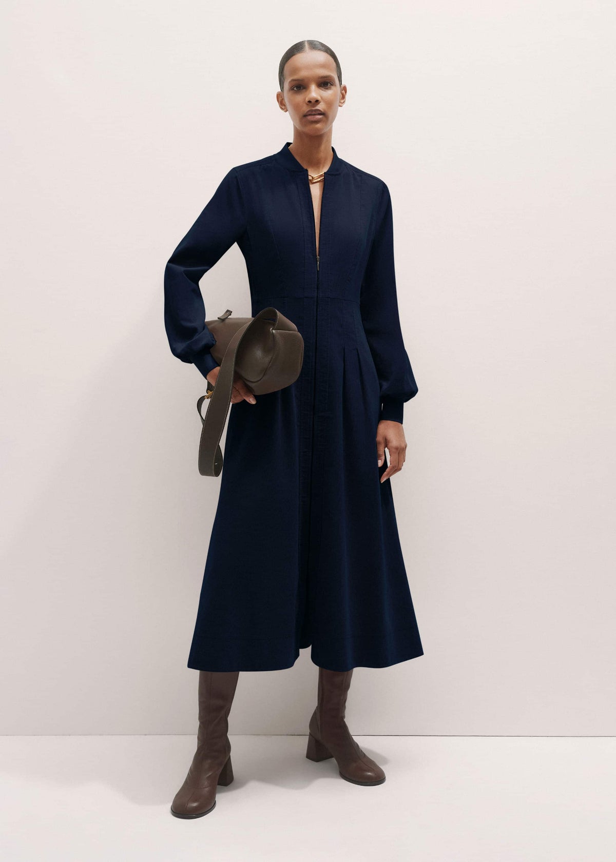 ME+EM Clothing Navy Cotton Cord Pleated Midi Dress