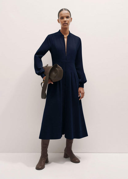 ME+EM Clothing Navy Cotton Cord Pleated Midi Dress