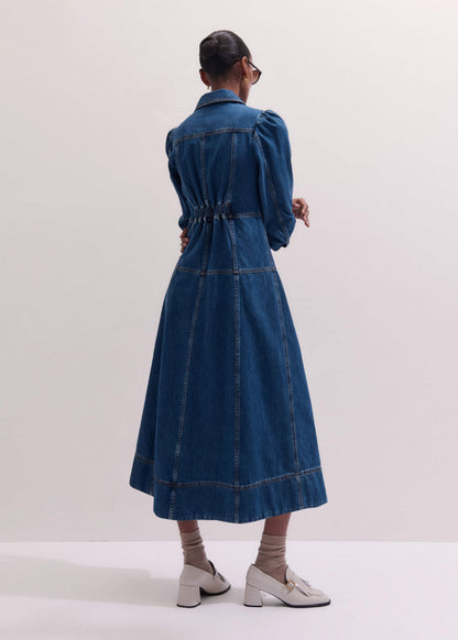 ME+EM Clothing Blue Panelled Fit + Flare Midi Dress