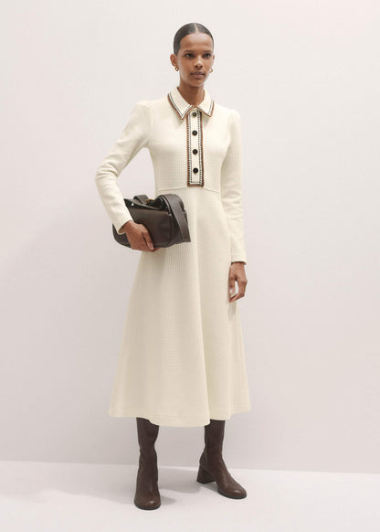 ME+EM Clothing Cream Crochet Trim Fit and Flare Midi Dress