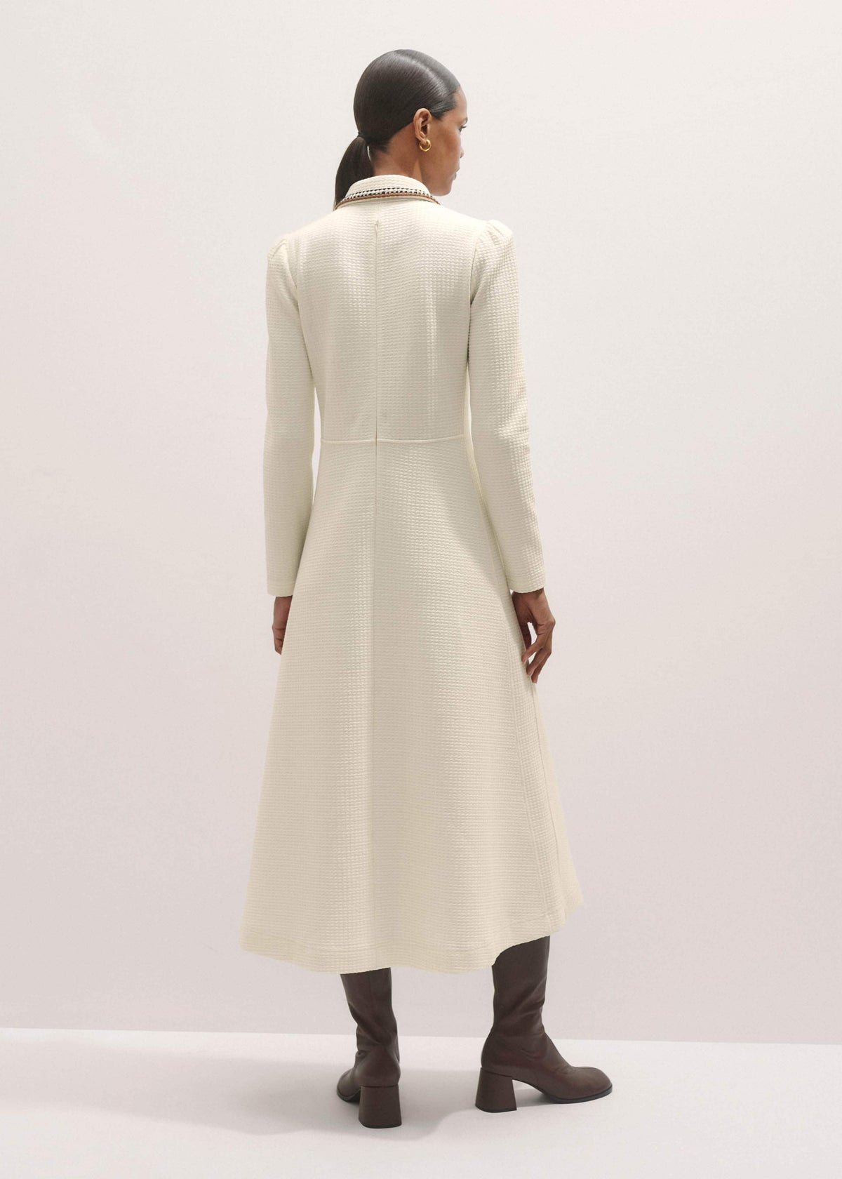 ME+EM Clothing Cream Crochet Trim Fit and Flare Midi Dress