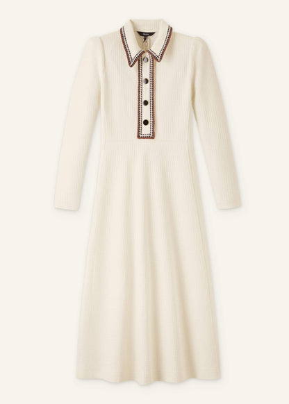 ME+EM Clothing Cream Crochet Trim Fit and Flare Midi Dress