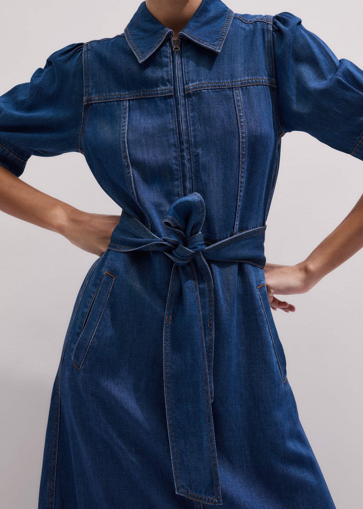 ME+EM Clothing Blue Fluid Fit + Flare Midi Dress + Belt