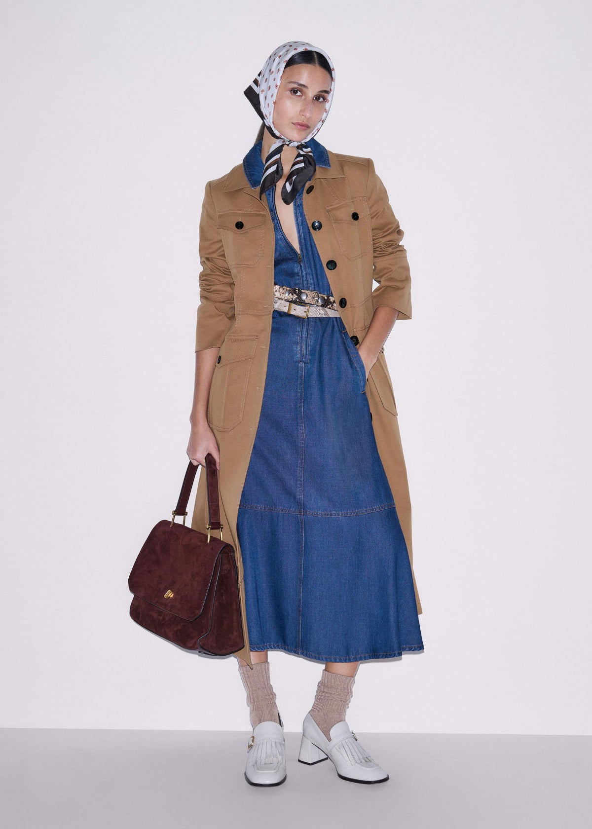 ME+EM Clothing Blue Fluid Fit + Flare Midi Dress + Belt